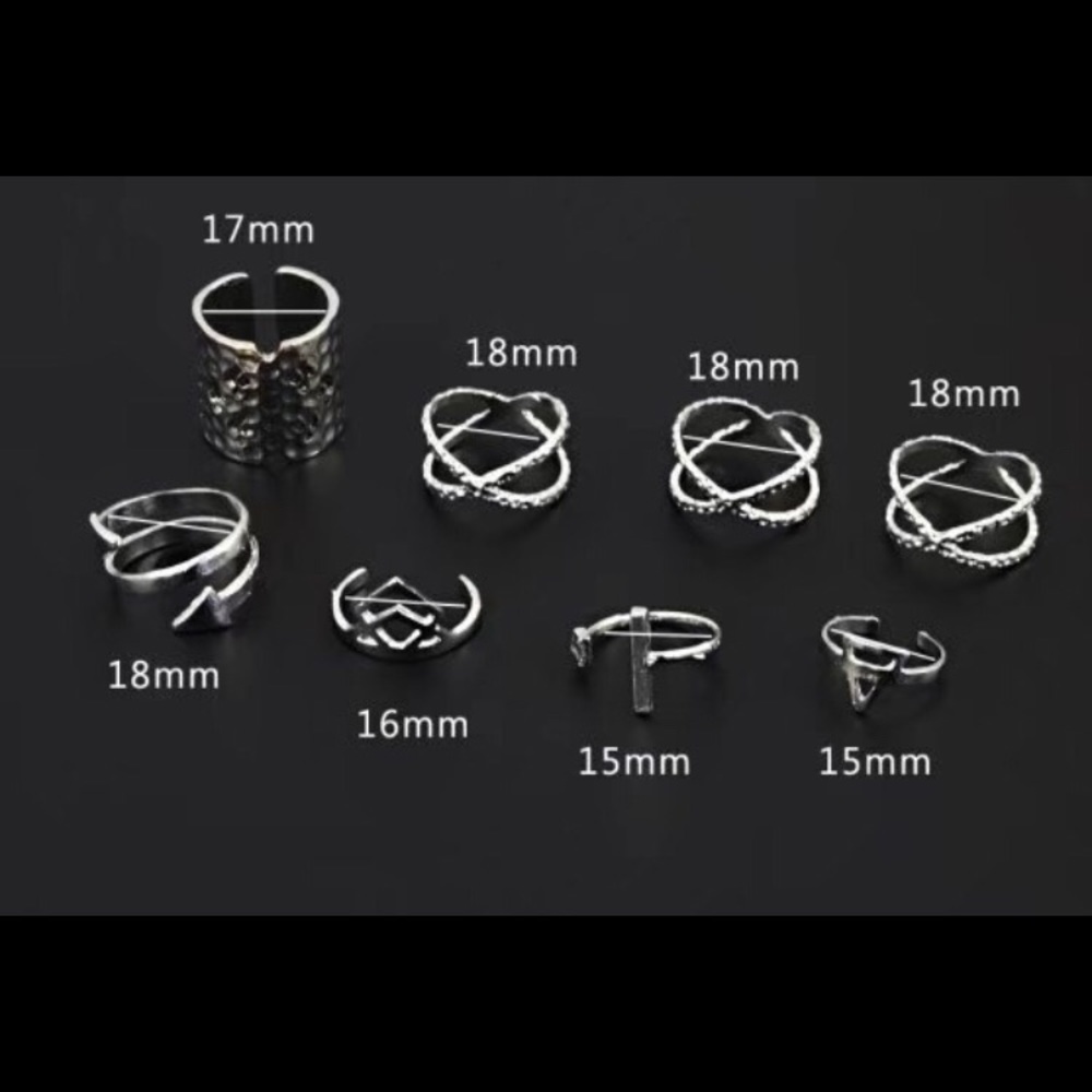 Silver bohemian vintage knuckle rings (8 pc set) - Picture 2 of 2